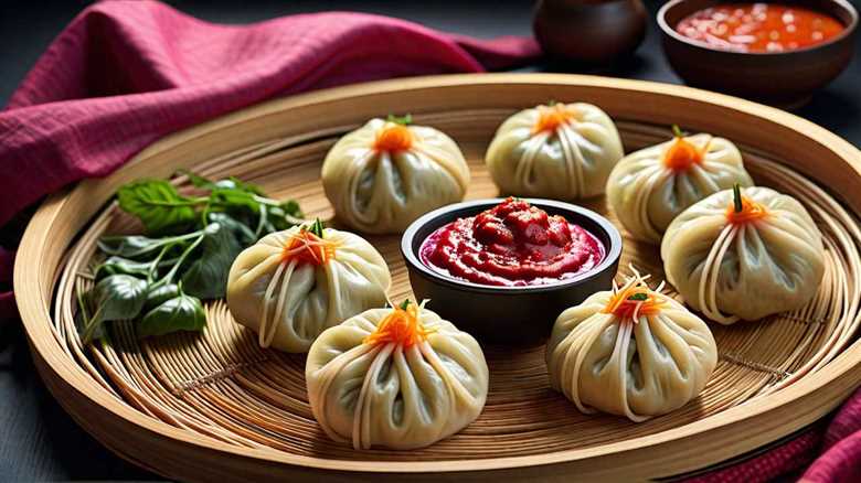 Exotic Beetroot and Cheese Momos with a Fiery Tomato Chutney
