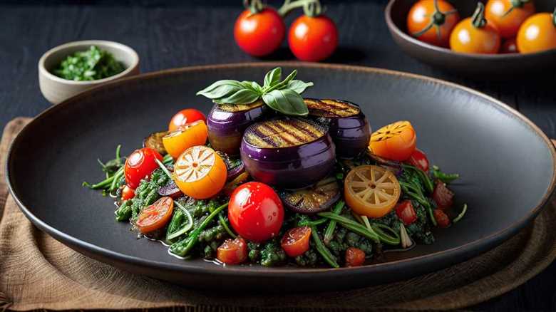 Smoky Charred Eggplant Delight with Exotic Spices and Heirloom Tomatoes